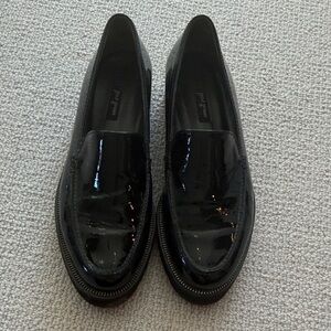 Paul Green Black Patent Leather Slip-On Loafers with Zipper-Edge Sole